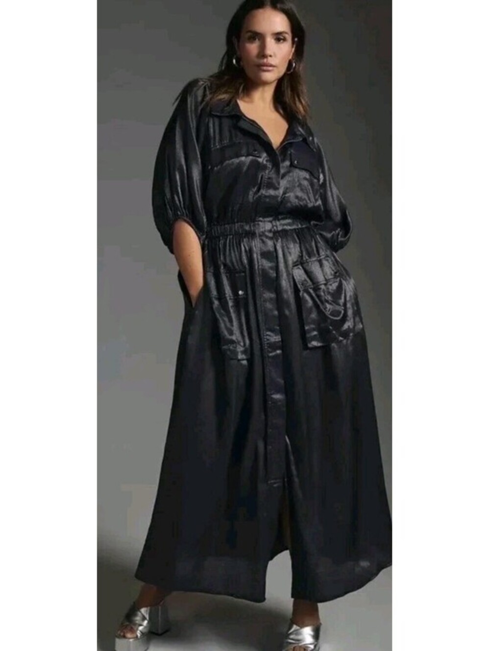 Anthropologie Samant Chauhan Maxi Dress Utility Zipper Black Preppy Small